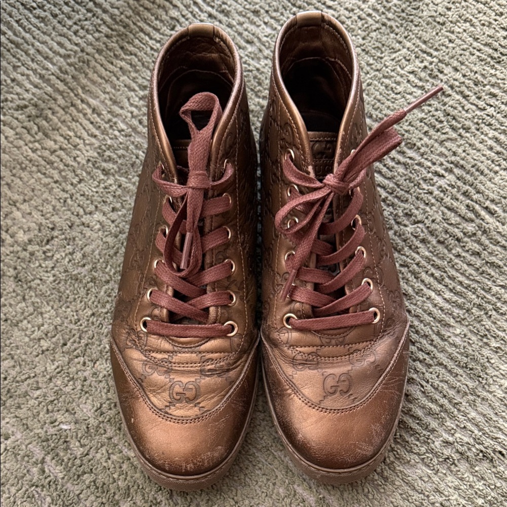 Gucci Brown Metallic High-Top Sneakers